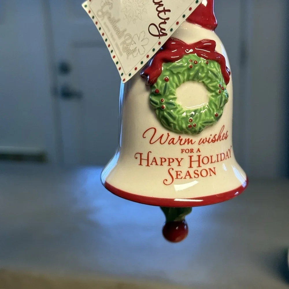 SnoCountry Christmas Bell Ornaments Lot of‎ 2 Ceramic With Tags